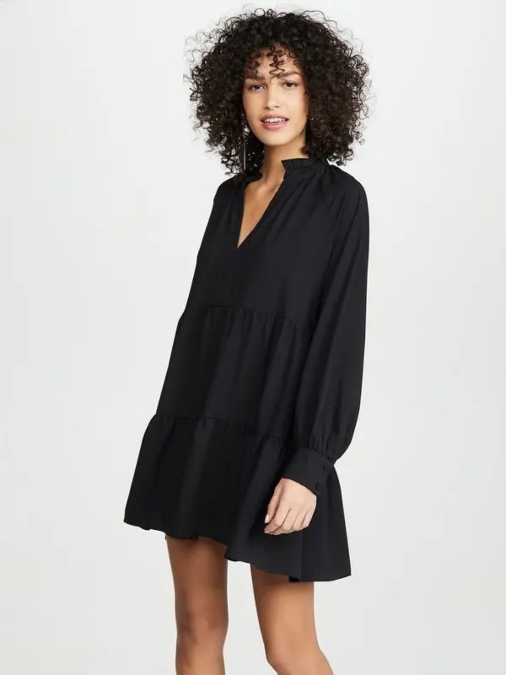 Amanda Uprichard Saffron Dress Black Tiered V neck Size M LIKE NEW!